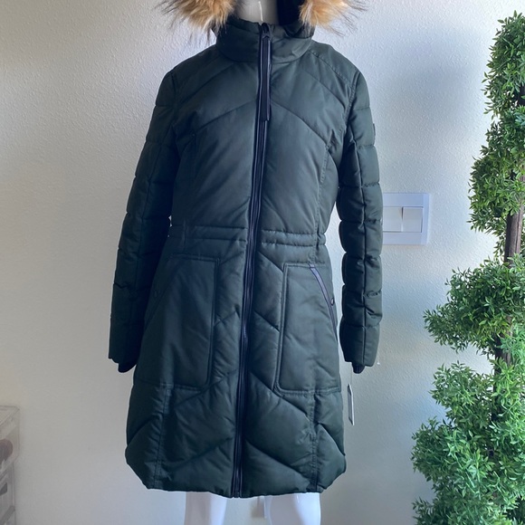 Guess Olive Green Puffer Parka Coat - Picture 6 of 15